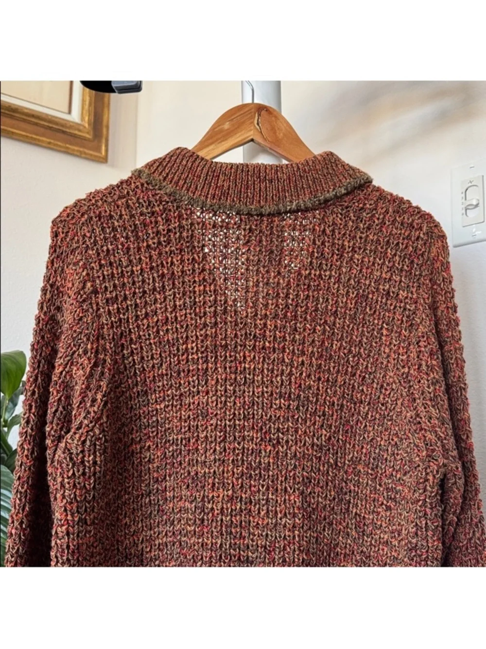 Sigrid Olsen Open Knit Button Front Sweater Cardigan Sz L Brown Orange Collared - Picture 8 of 9